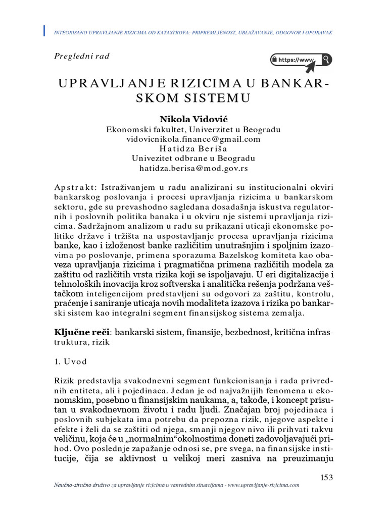 Upravljanje Rizicima U Bankarskom Sistemu | PDF