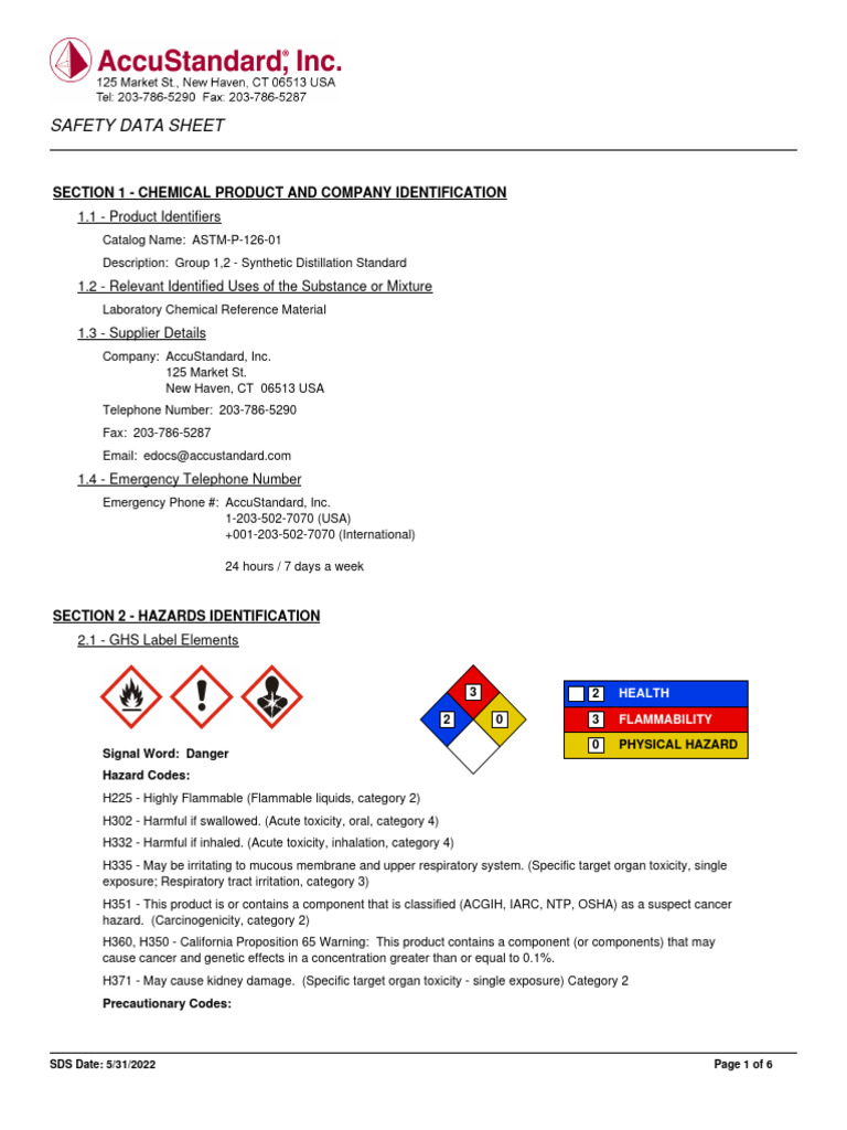 SDS - Astm P 126 01 | PDF | Personal Protective Equipment | Toxicity