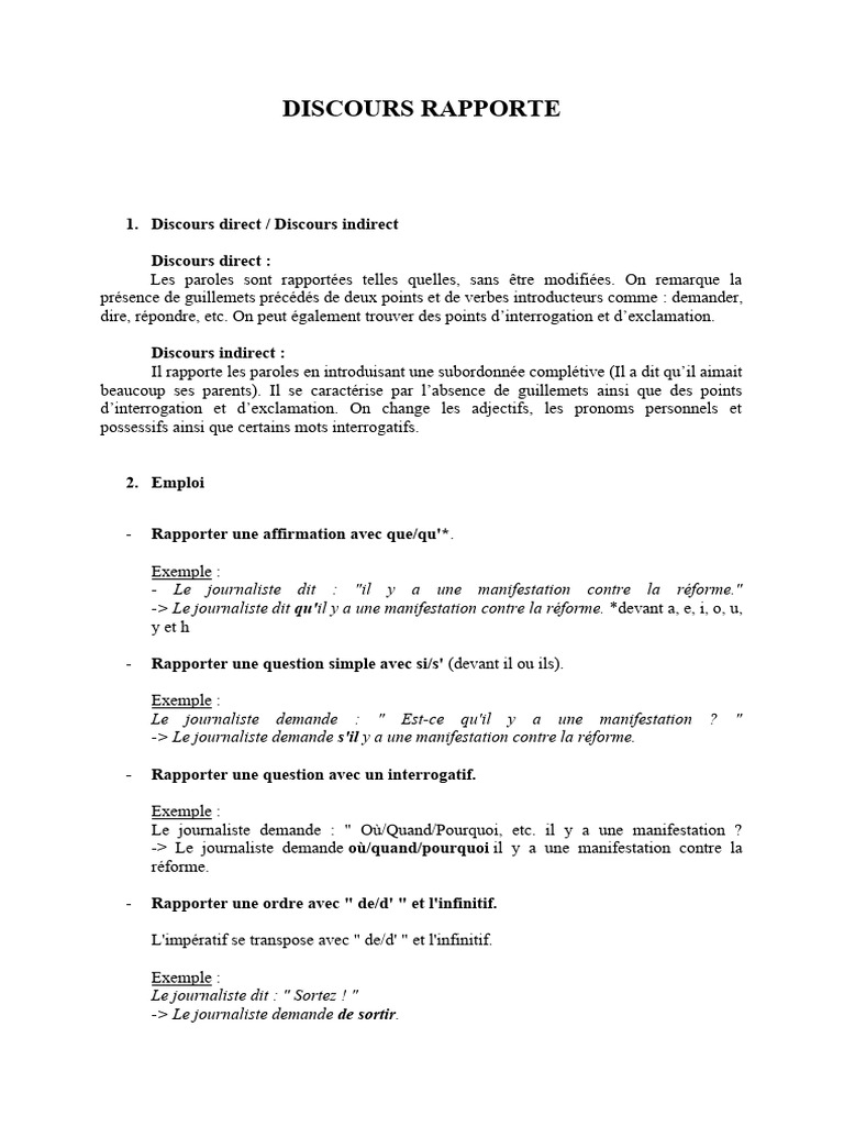 Discours Rapporte | PDF | Question | Sémantique