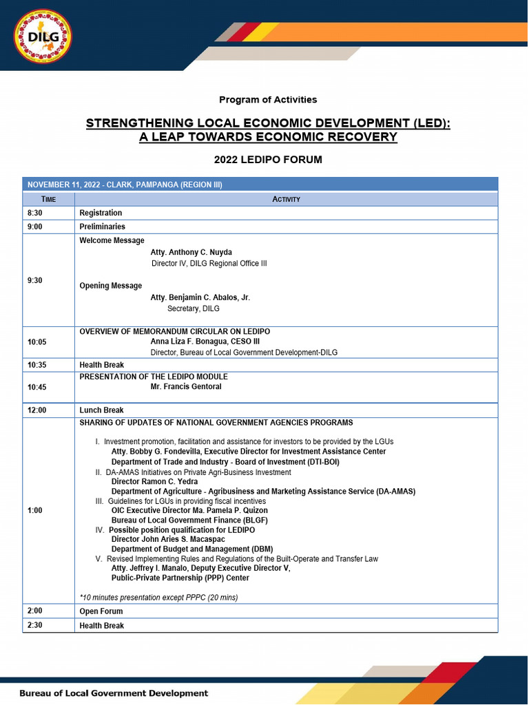 Indicative Program of Activities - Central Luzon LEDIPO Forum 2022 ...