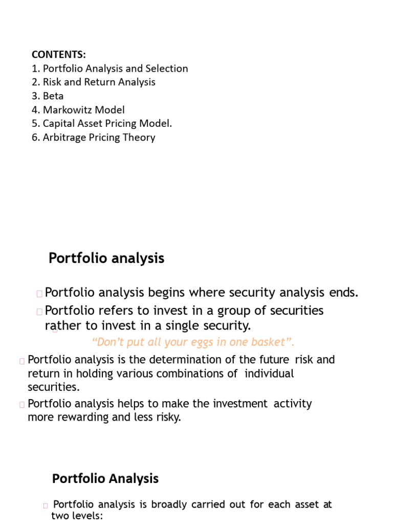 Unit 2 Portfolio Analysis Selection Pdf Capital Asset Pricing