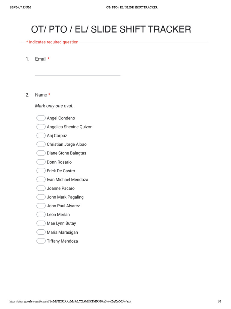 Queue Captain Attendance Tracker - Google Forms | PDF