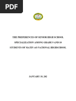 The Preferences of Senior High School Specialization Among Grade 9 and 10 Students of Matin Ao National Highschool