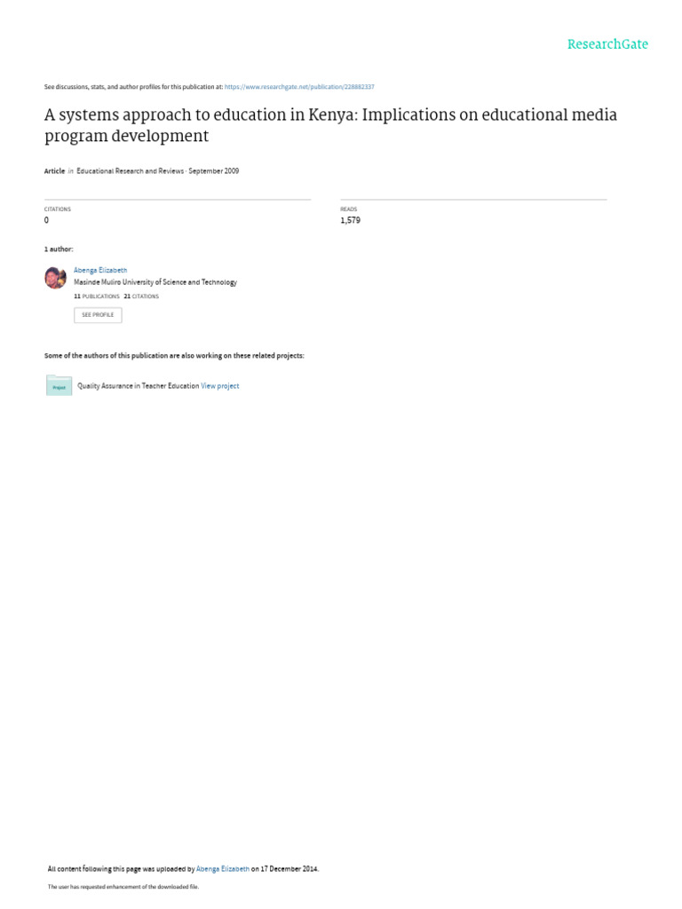 A Systems Approach To Education in Kenya Implicati | PDF | System ...