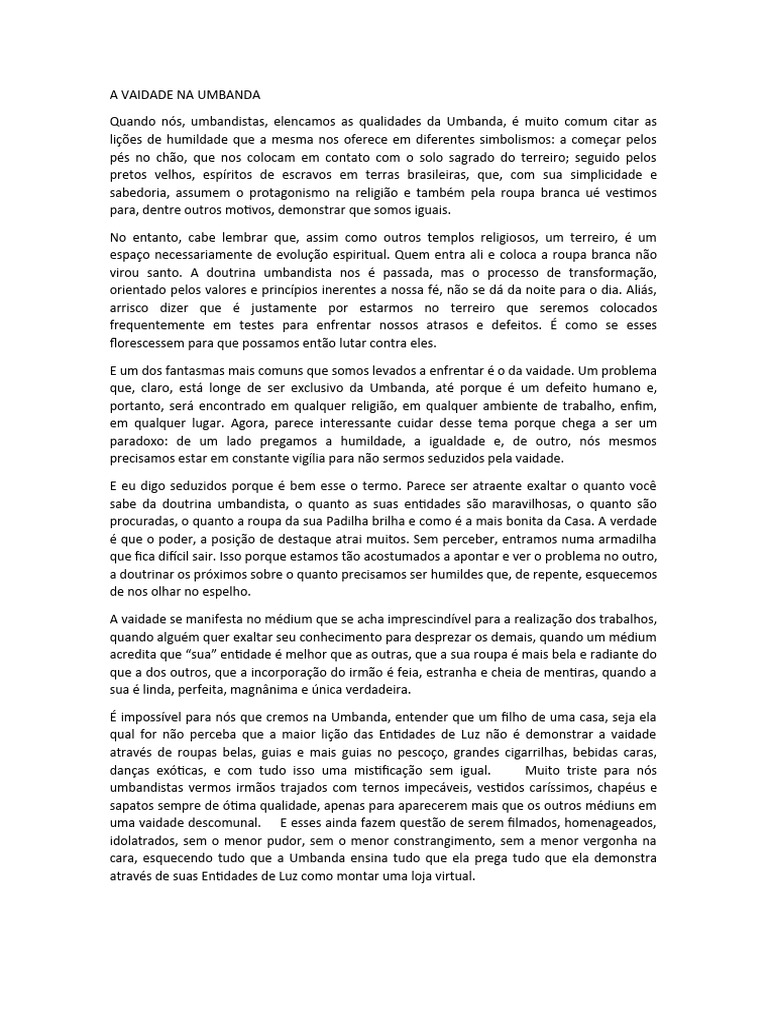 A vaidade na umbanda matriz pdf
