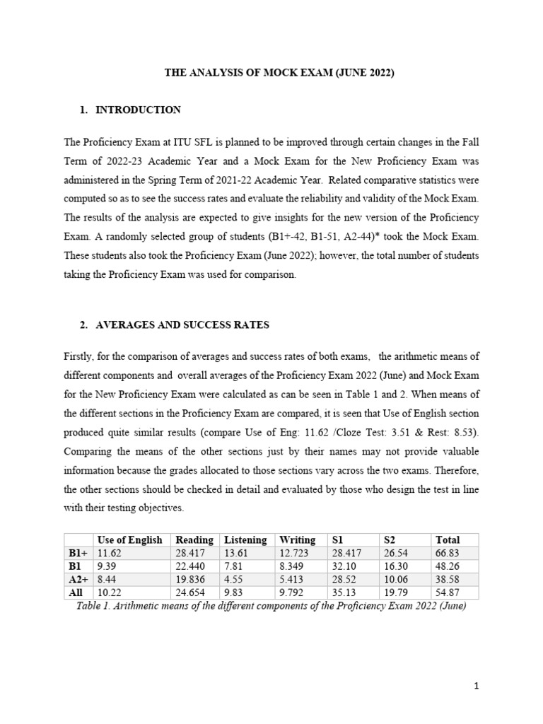 The analys s of mock exam pdf mean methodology