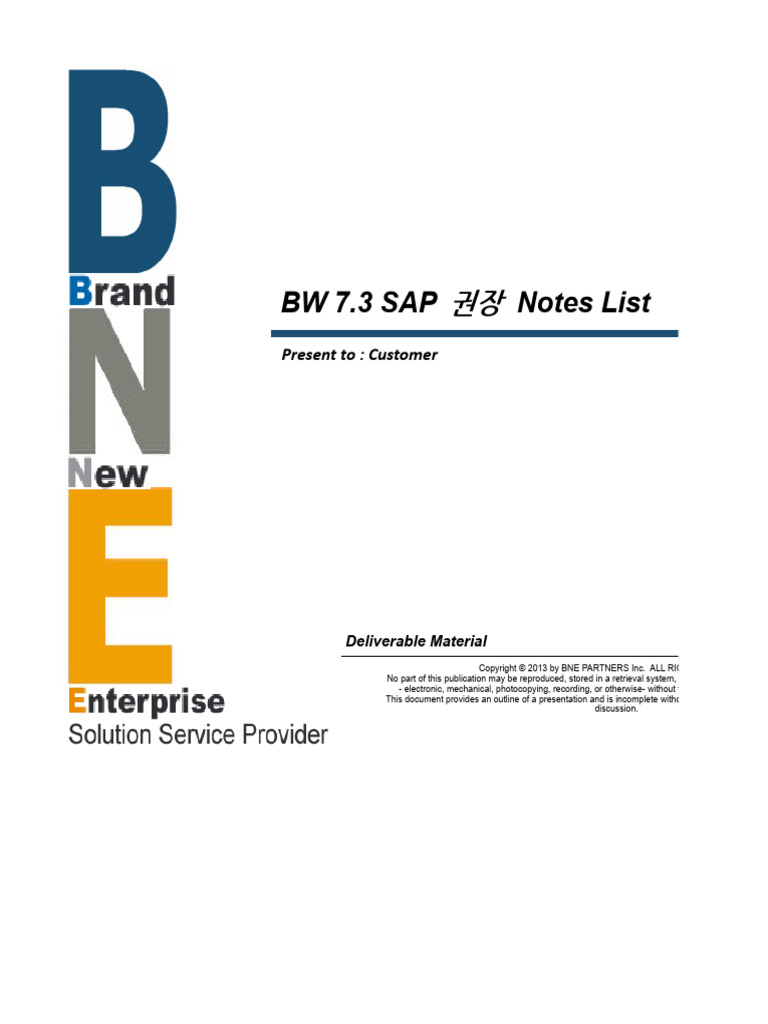 BnE-BI-HN025-BW-V10 (BW 7.3 SAP 권장 Notes List) | PDF | Sql | Software ...