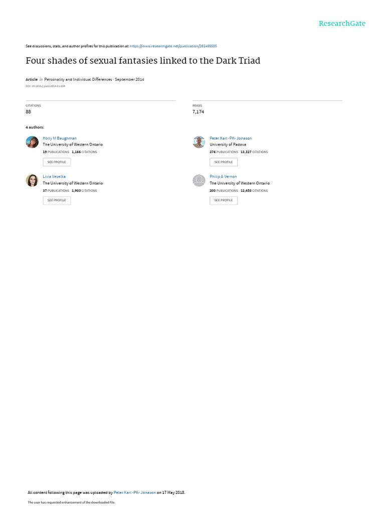 Four Shades of Sexual Fantasies Linked To The Dark Triad Baughmanetal