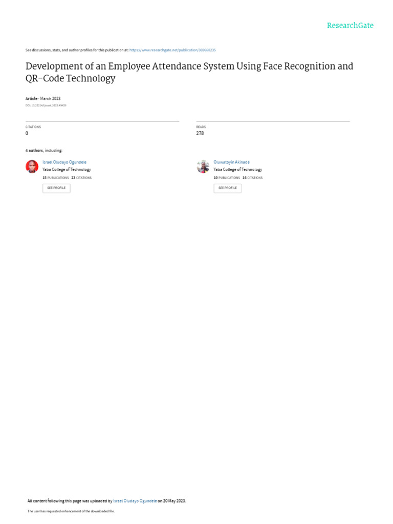 Development of An Employee Attendance System Using Face Recognition and ...