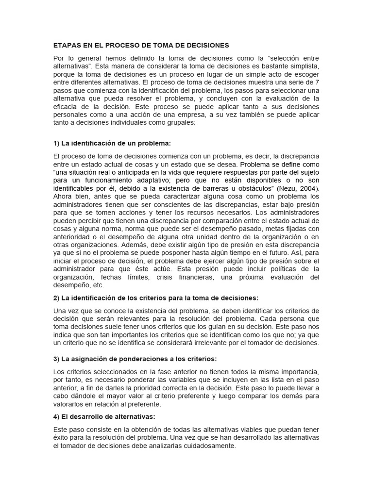 Etapas en El Proceso de Toma de Decisiones | PDF | Contabilidad | Toma ...