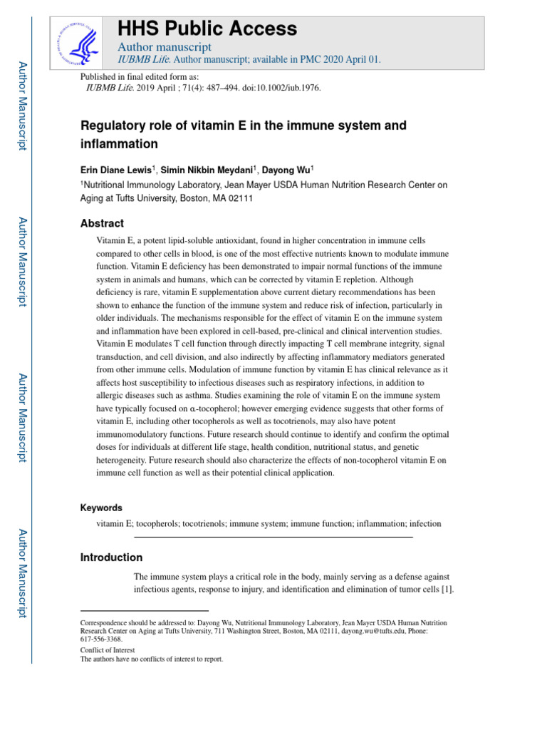 View of Vitamin E's Role in Immune Function | PDF | Vitamin E | Immune System