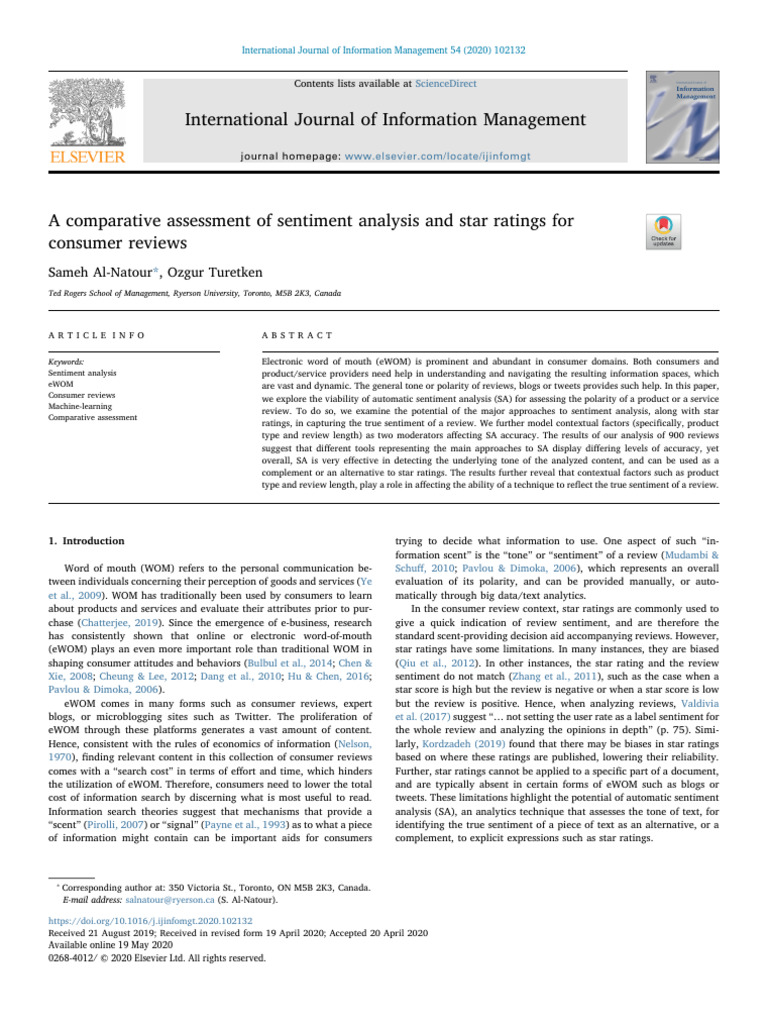 A Comparative Assessment of Sentiment Analysis and Star Ratings For ...