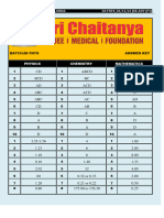 Sri Chaitanya IIT Academy Front Page 2022 Advance Pattern Paper - 1 - Answer Key