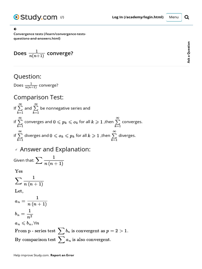 Convergence Tests for Infinite Series | PDF | Calculus | Mathematical ...
