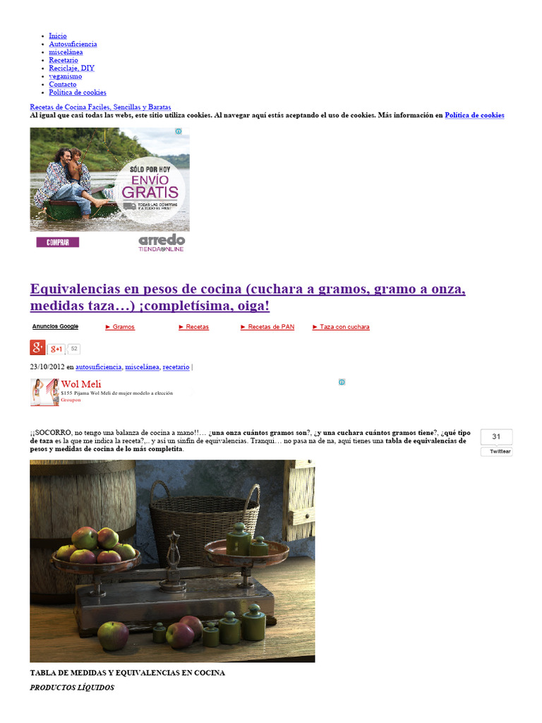 Equivalencias de Medidas en Cocina | PDF | Cocinando | Comida y bebida, image size:768x1024