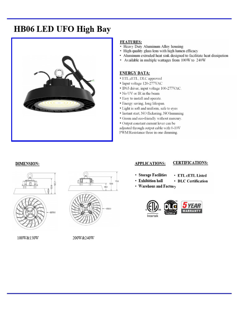 HB06 LED UFO High Bay Specifications | PDF | Components | Electromagnetism