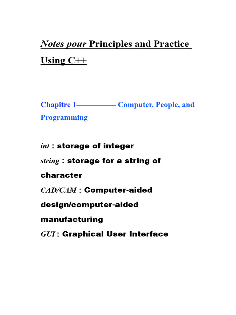 Notes Pour Principles and Practice: Using C++ | PDF | Pointer (Computer ...