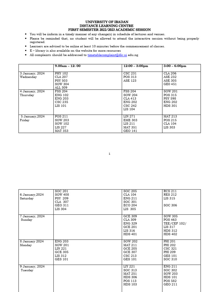UI Distance Learning Exam Schedule | PDF