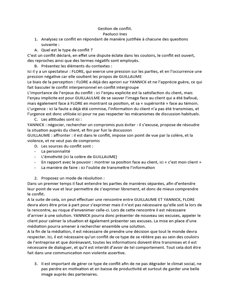 Gestion des conflits en entreprise : analyse et solutions | PDF | Médiation