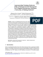 Entrepreneurship Training Moderate The Relationship of Entrepreneurial Managerial Competencies To Digital Entrepreneur Intention