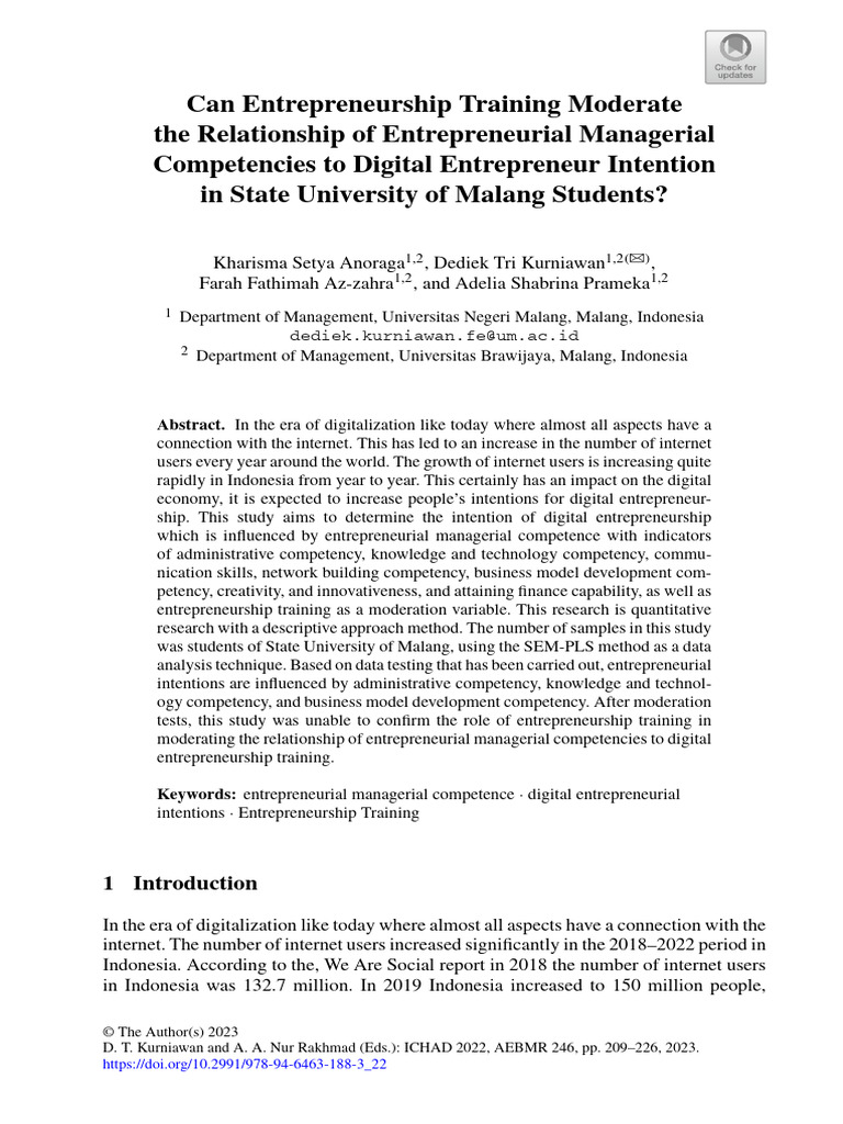 Entrepreneurship Training Moderate The Relationship of Entrepreneurial ...