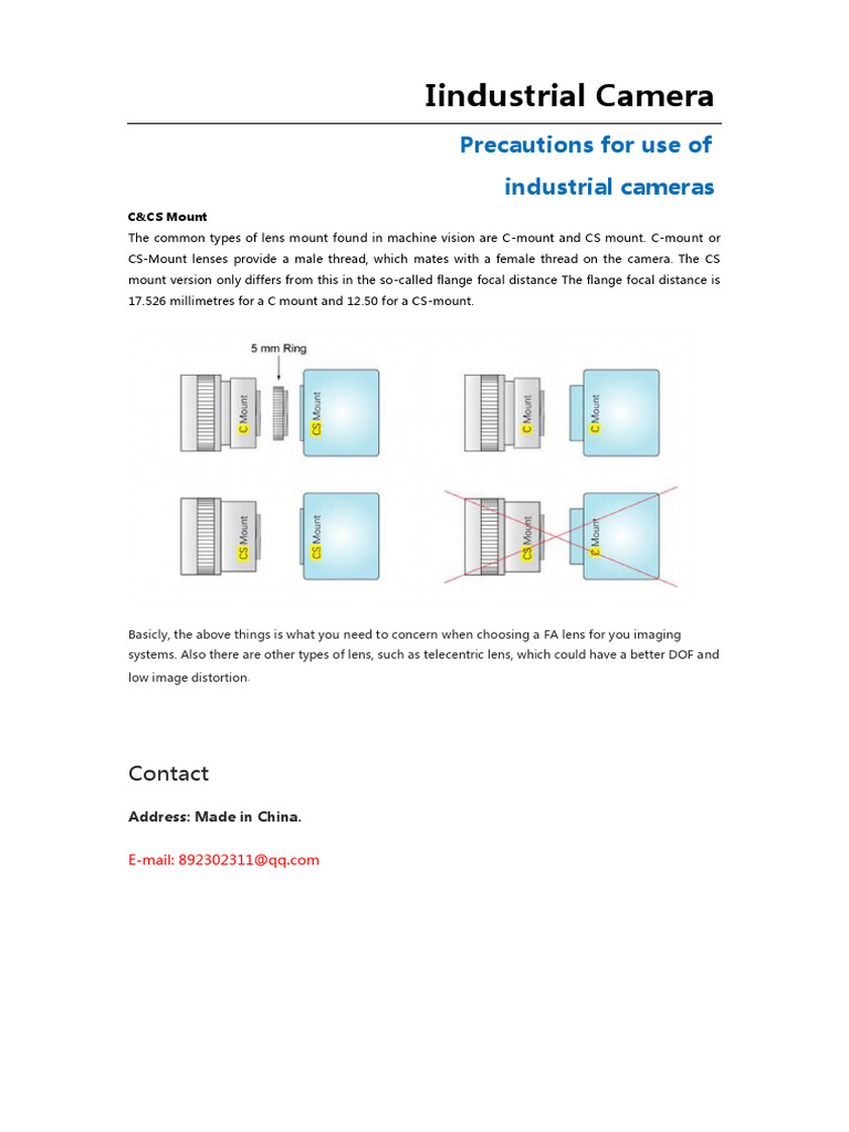 C-Mount vs CS-Mount Flange Distances | PDF