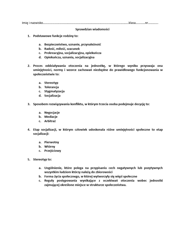 Test Wos Klasa 8 Dzial 1 Sprawdzian Wos Dział 1 | PDF