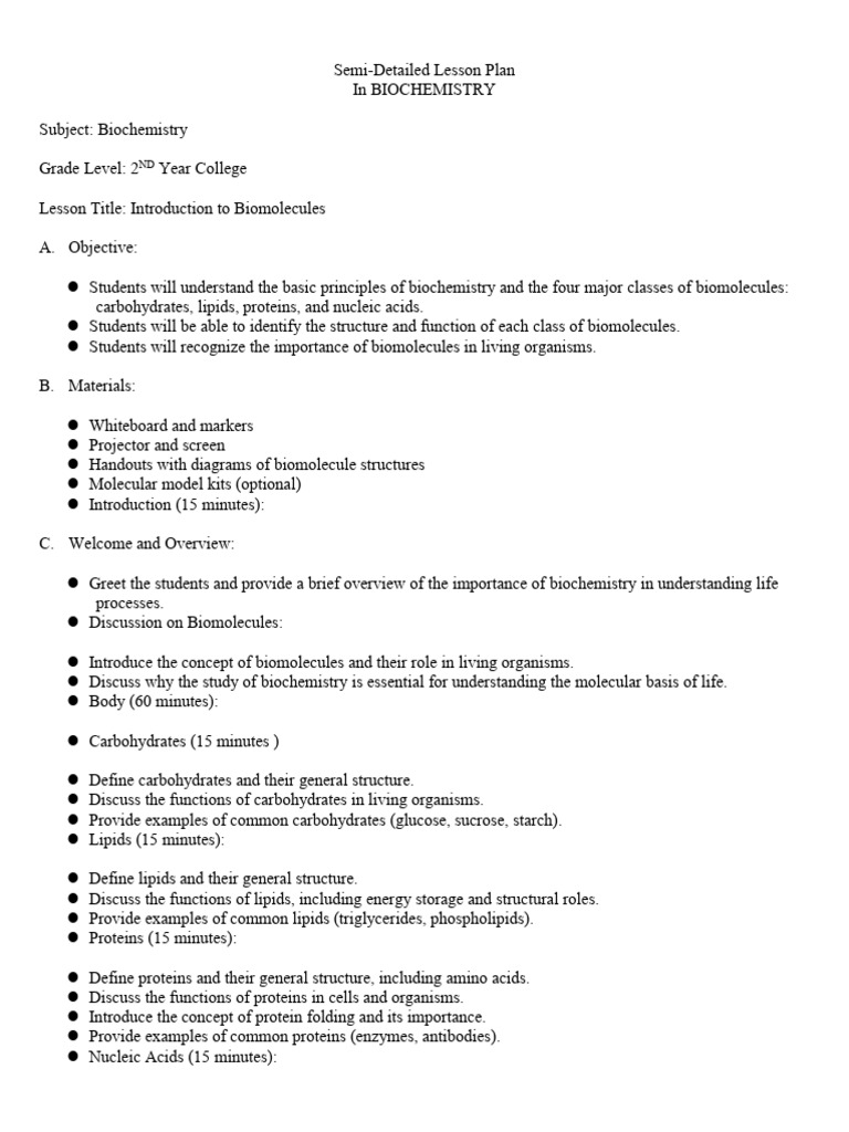 Intro to Biomolecules Lesson Plan | PDF | Chemistry | Biochemistry