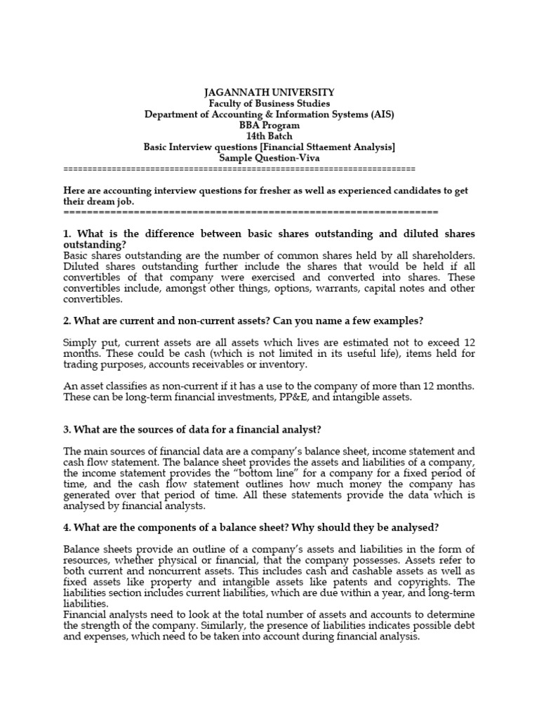 4202 Basic Interview Questions Financial Statement Analysis 14th | PDF ...