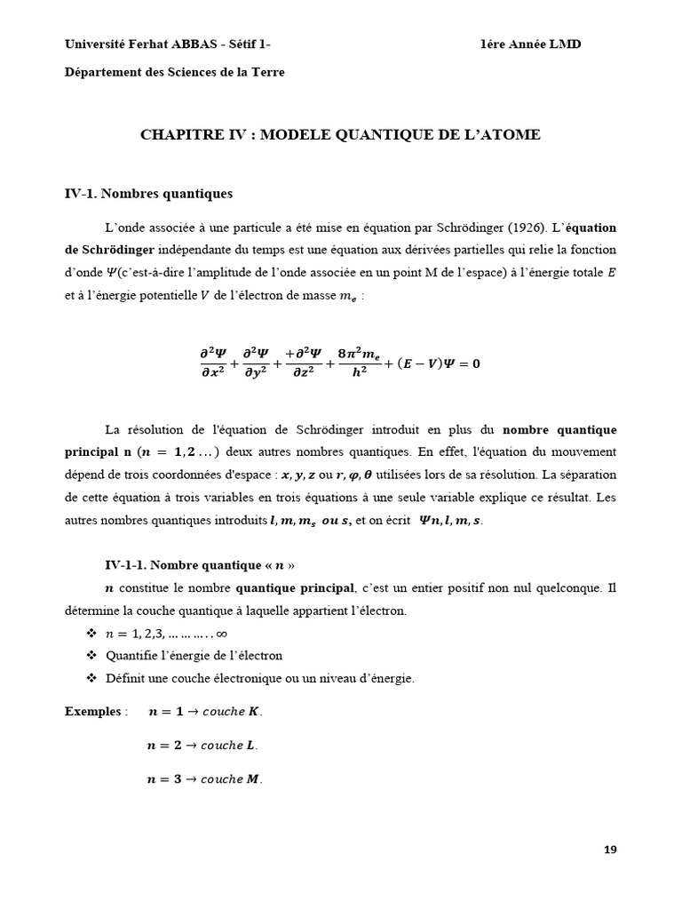 Modèle quantique de l'atome et nombres quantiques | PDF | Configuration ...