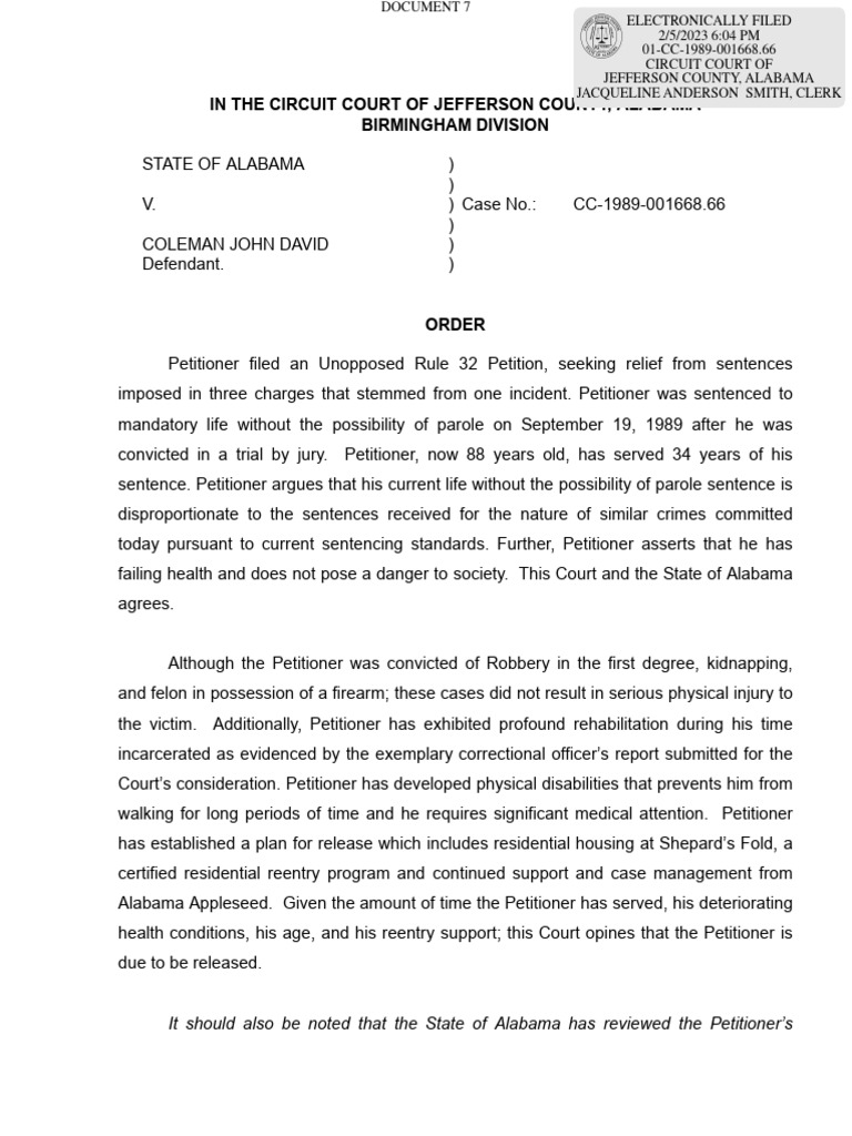 Alabama Court Grants Release to 88-Year-Old Inmate | PDF