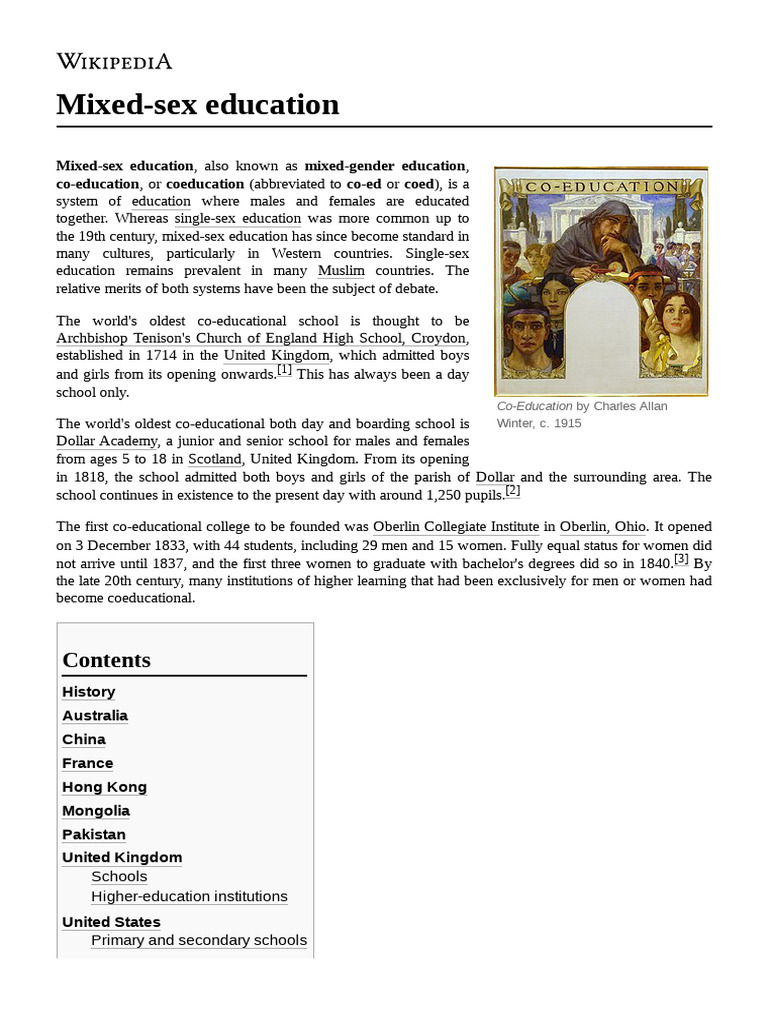 Mixed-Sex Education PDF Educational Institutions Schools