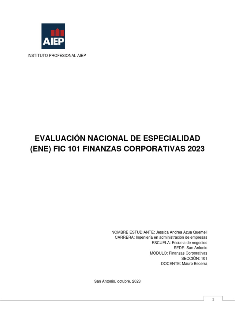 Evaluación de Finanzas Corporativas ENE 2023 | PDF | Compartir ...