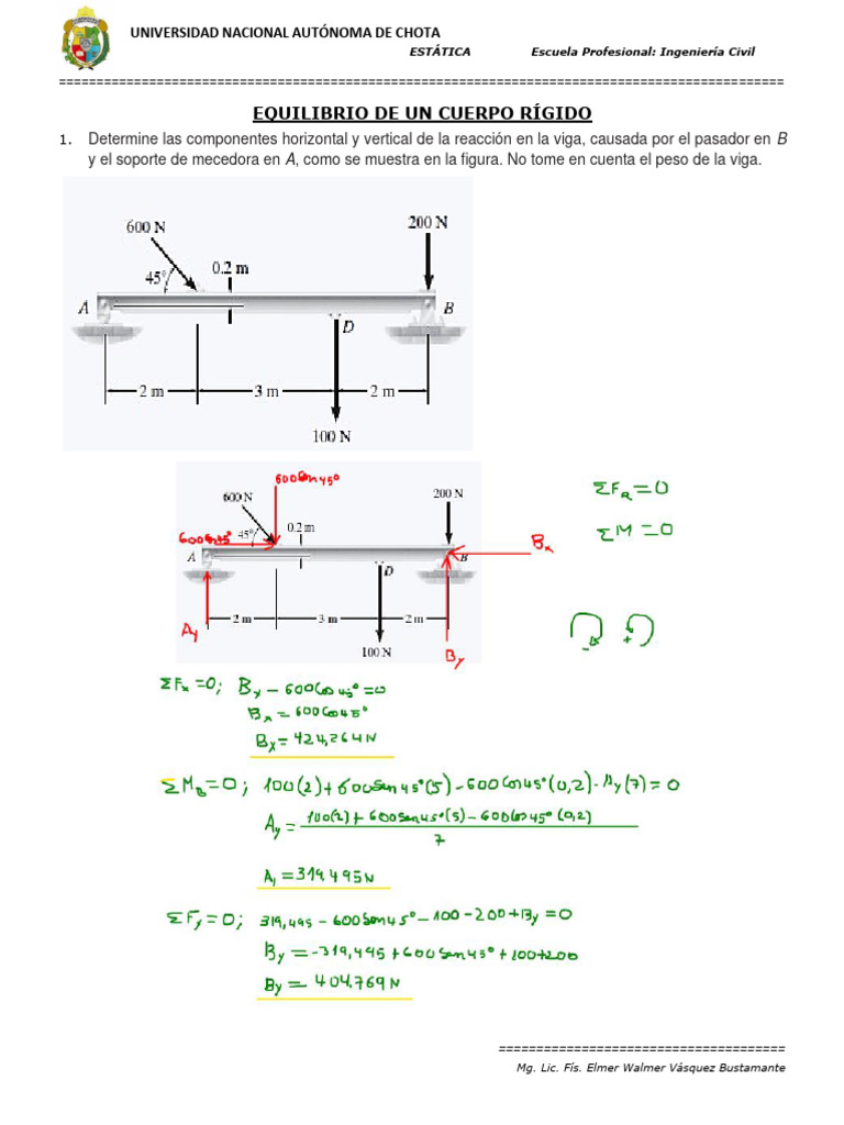 Taller Equilibrio de Cuerpo Rígido - 1 | PDF | Ciencias fisicas ...