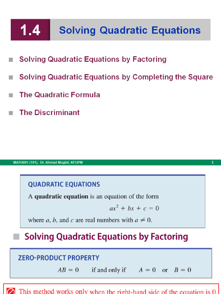 1.4 Quadratic Equations | PDF
