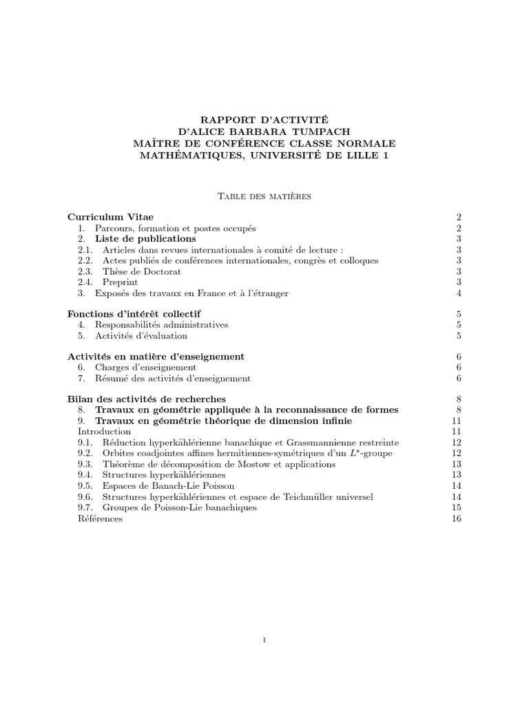 Rapport d'activité d'Alice Tumpach | PDF | Intégral | Mathématiques