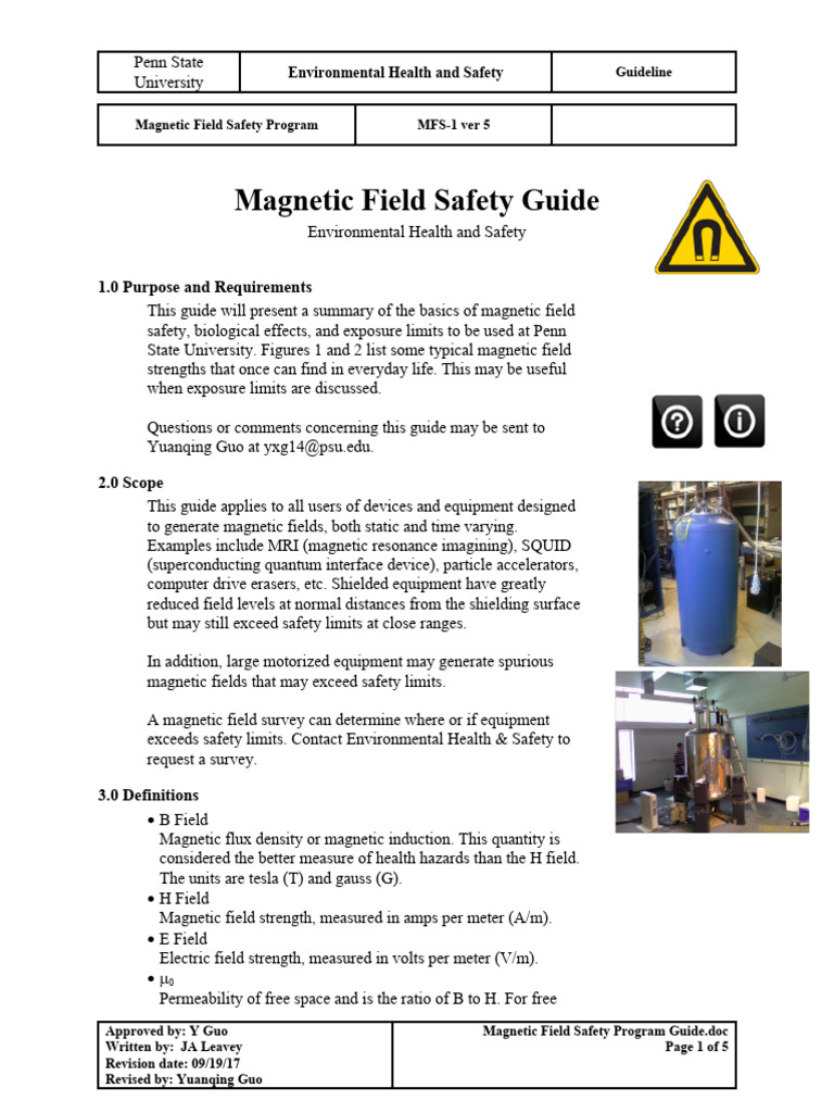 Penn State Magnetic Field Safety Guide | PDF | Artificial Cardiac ...