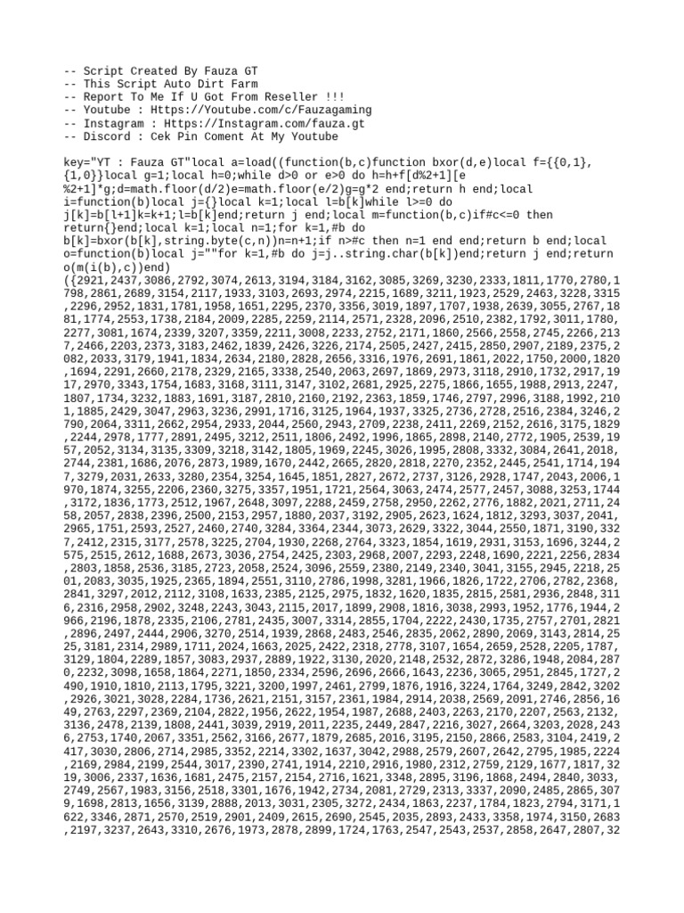 Auto Dirt Farming Script by Fauza GT | PDF