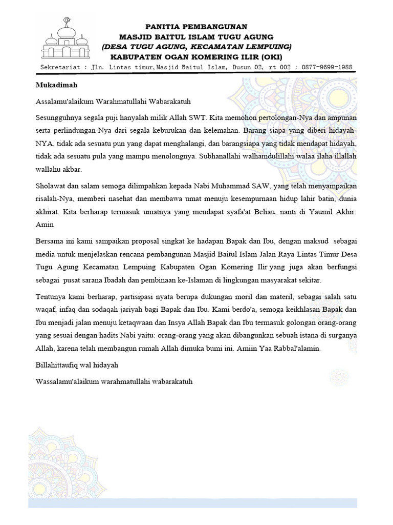 Proposal Pembangunan Masjid Baitul Islam | PDF