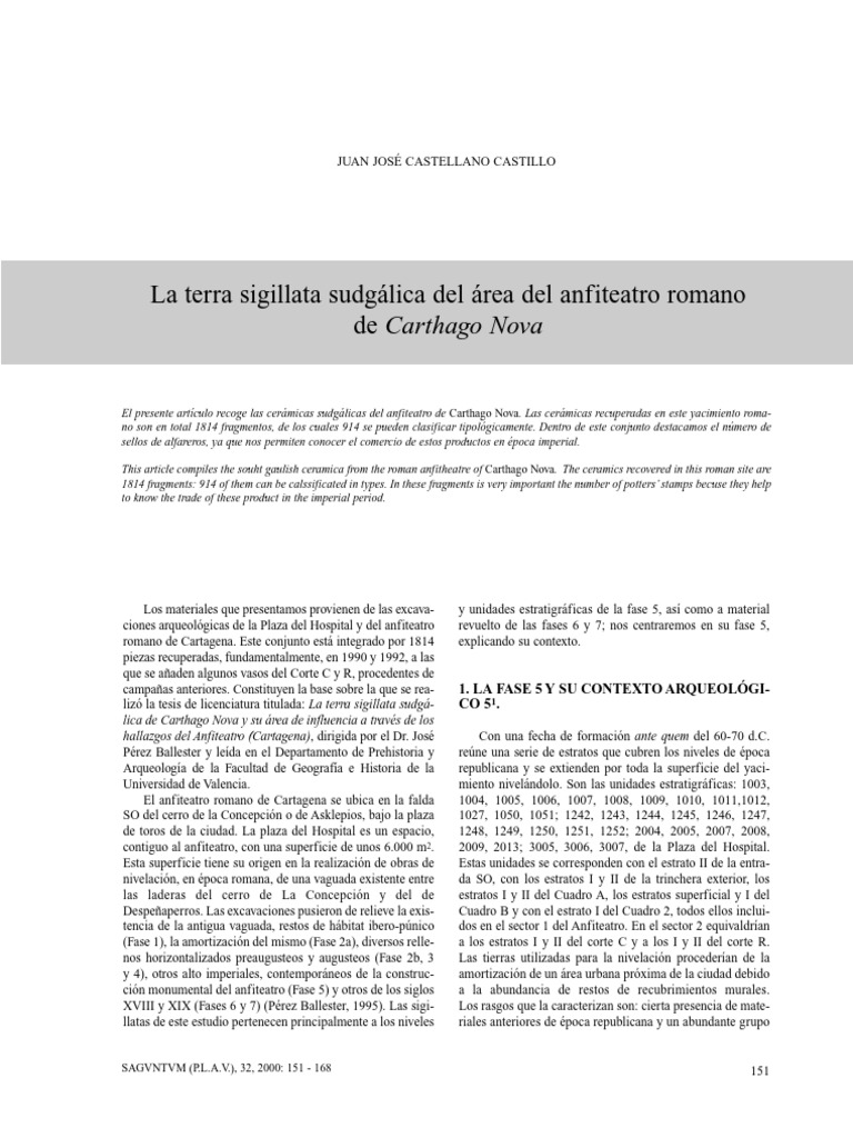 La Terra Sigillata Sudgálica Del Área Del Anfiteatro Romano de Carthago ...