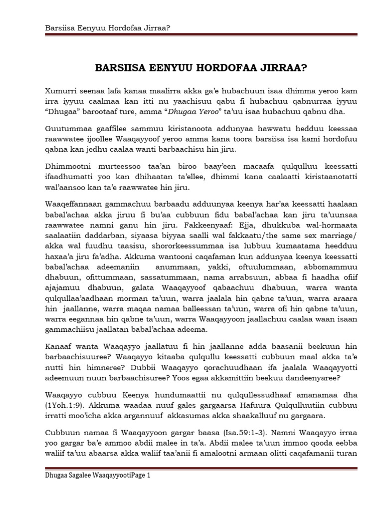 Barsisa Eenyuu Hordofaa Jirraa | PDF