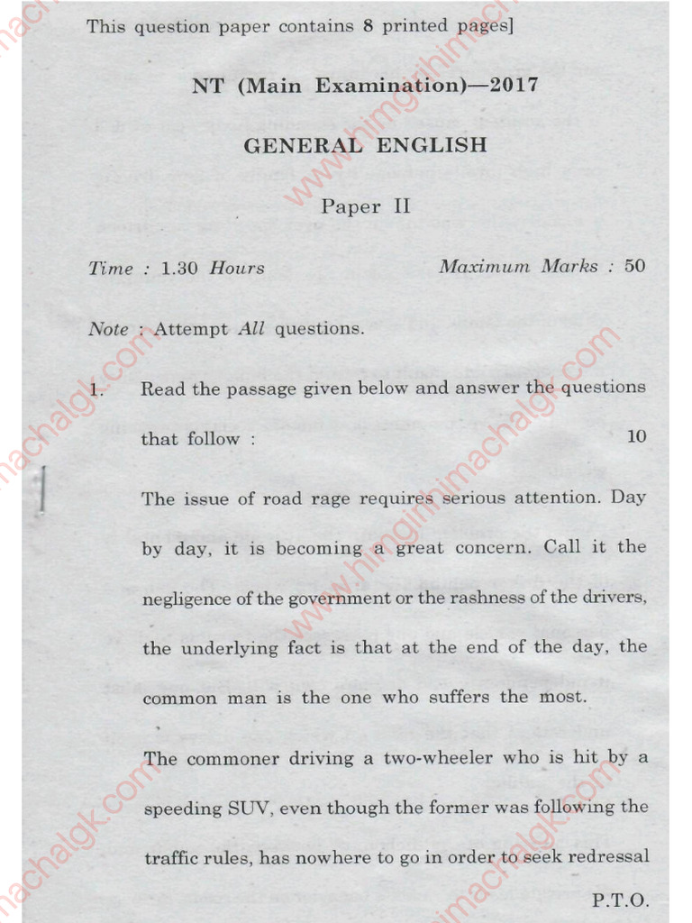 Naib Tehsildar Main 2017 General English PDF