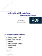 Applying For A PHD Studentship The Professional Way!: Jonathan Bard Biomedical Sciences