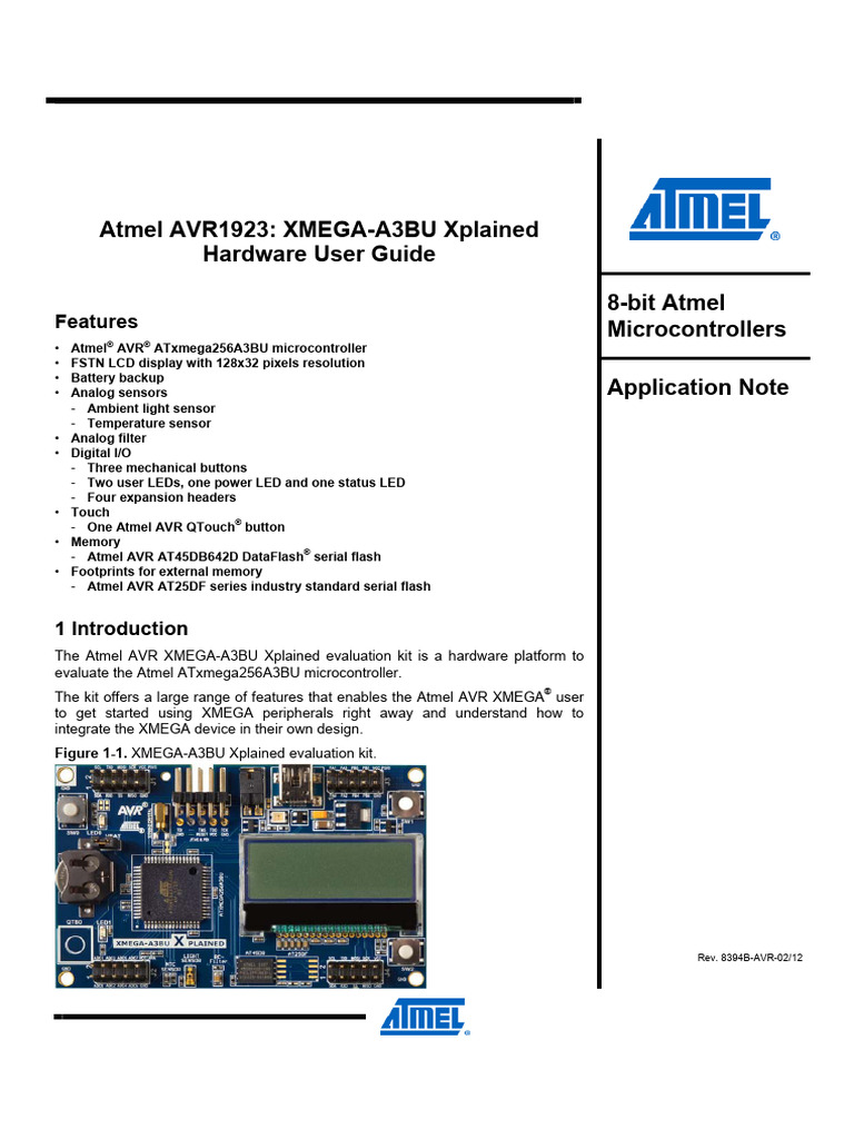 Atmel AVR1923 XMEGAA3BU Xplained Hardware User Guide 8Bit Atmel Microcontrollers Application