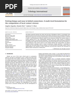 Fretting fatigue and wear in bolted connections A multi-level formulation for the compuation of local contact stresses