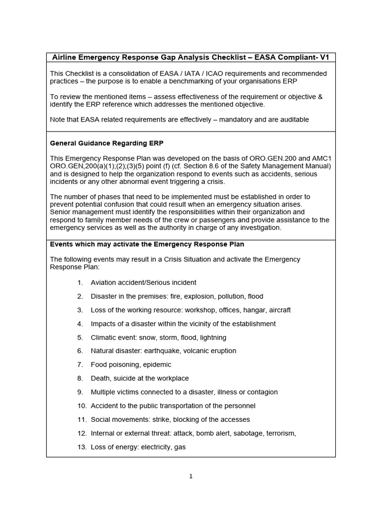 AirlineEmergencyResponseGapAnalysisChecklist 2 PDF
