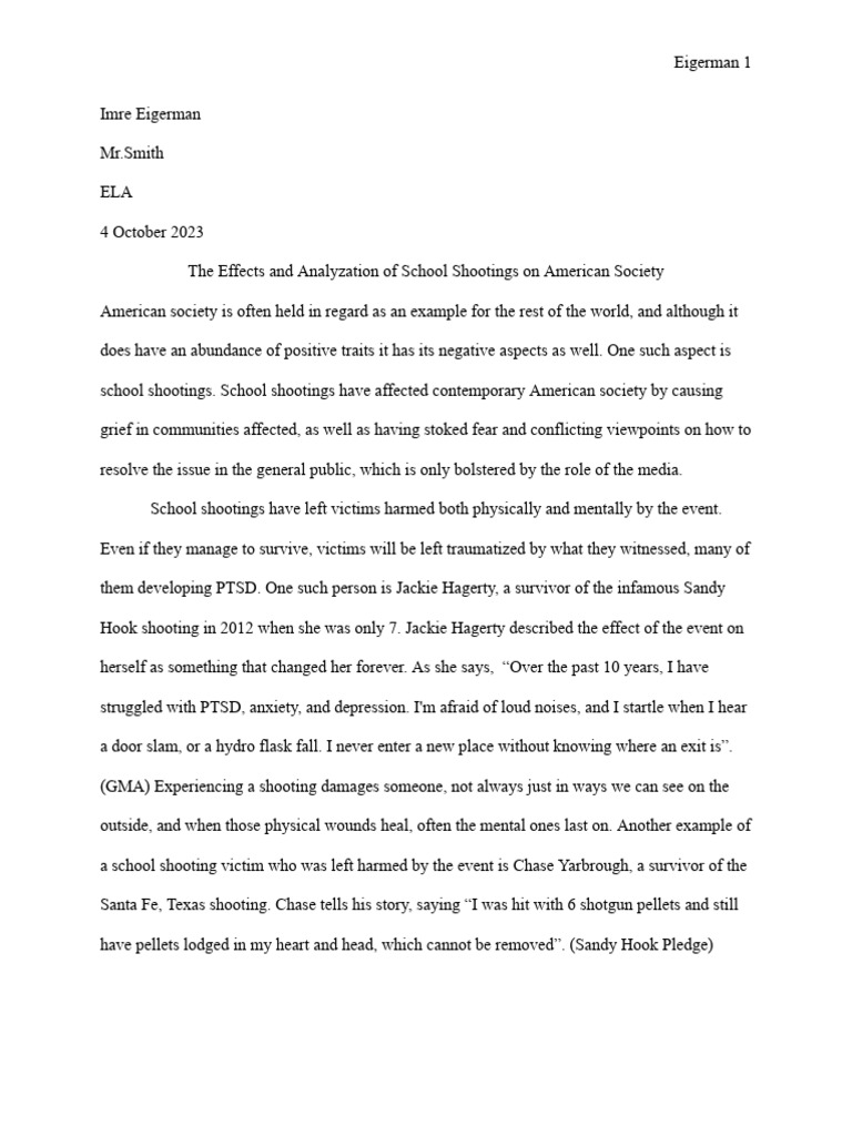 Final the effects and analyzation of school shootings on american