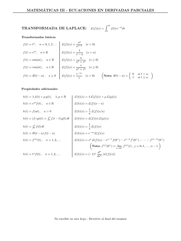 Tabla Transformada de Laplace PDF