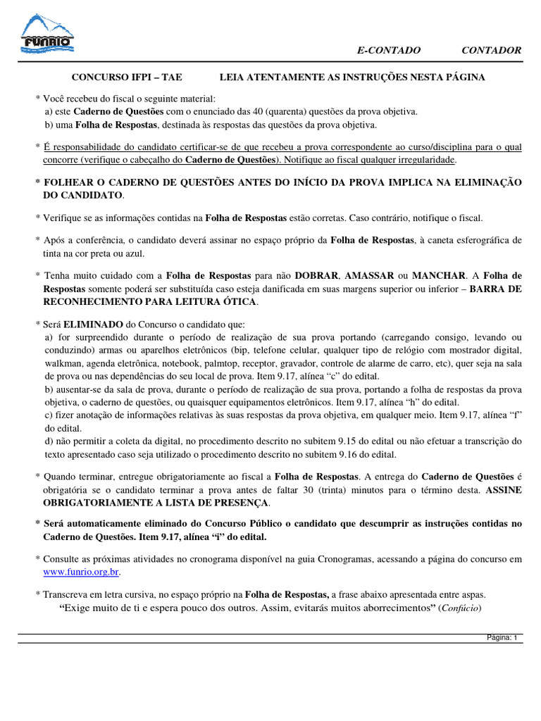 Funrio 2014 If Pi Contador Prova | PDF | Orçamento | Contabilidade