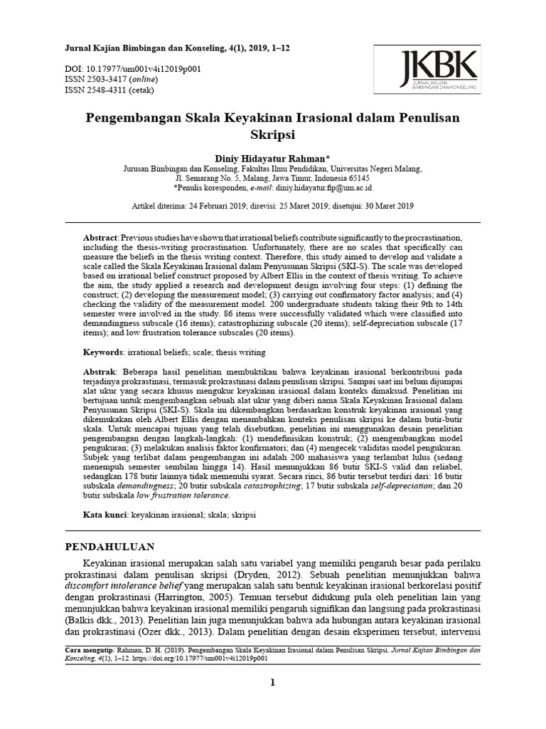 Skala Keyakinan Irasional Skripsi | PDF | Karier & Perkembangan ...
